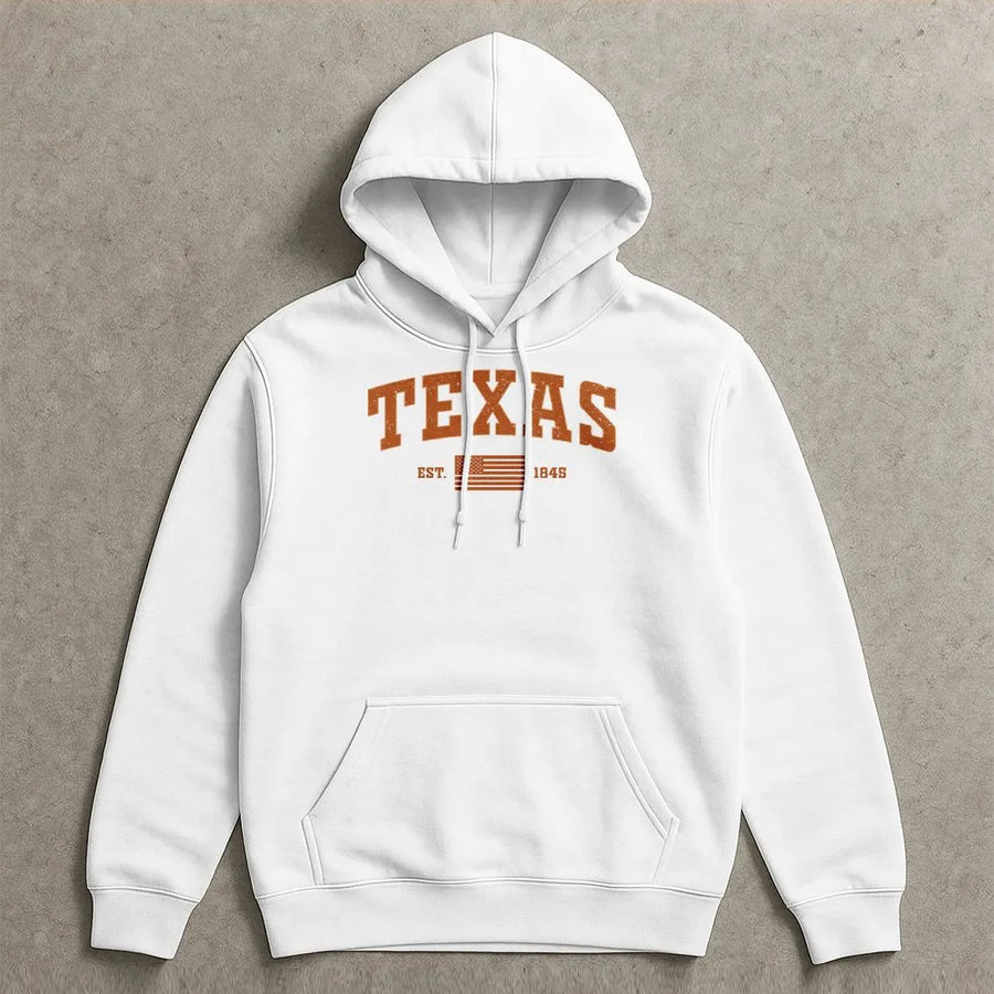 Vintage Texas Hoodie | Retro Collegiate Style with USA Flag | Soft Cotton Blend Crewneck | Gift for Texas Pride Souvenir