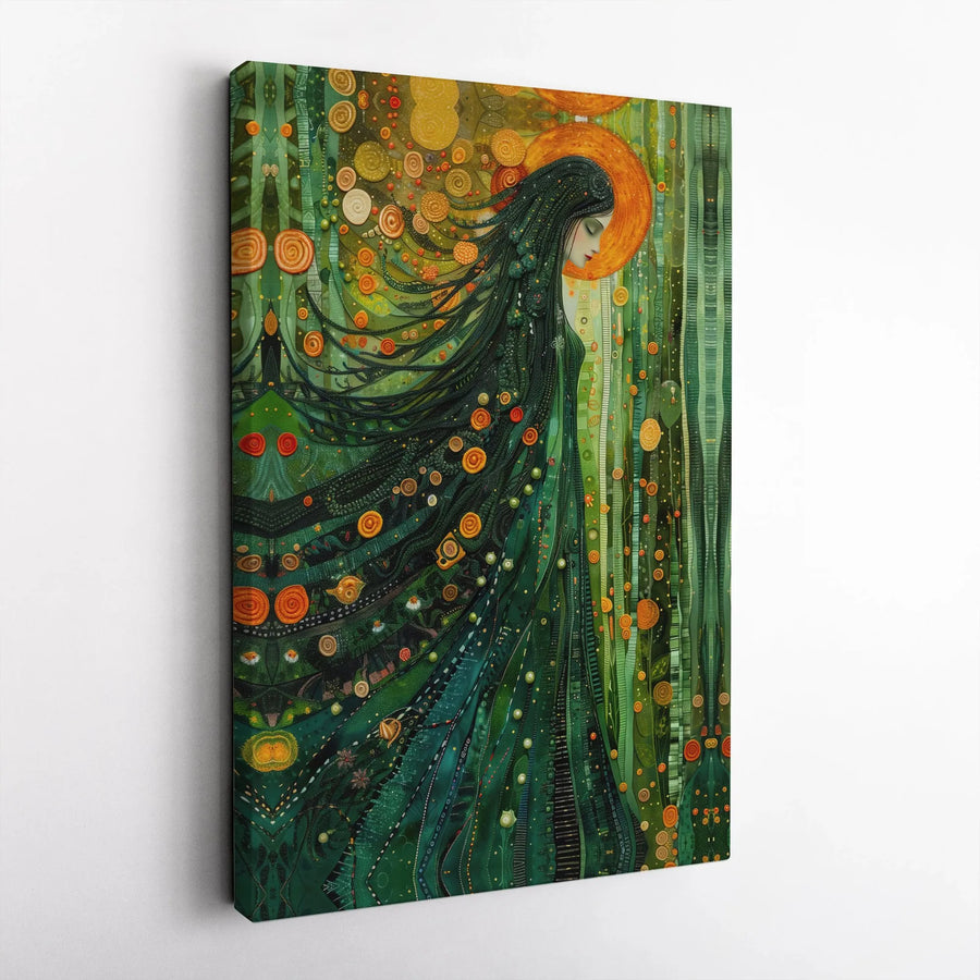 Earth Goddess Canvas Wall Art | Klimt Inspired Abstract Forest Portrait | Premium Gallery Wrap Canvas | Spiritual Home Decor Gift