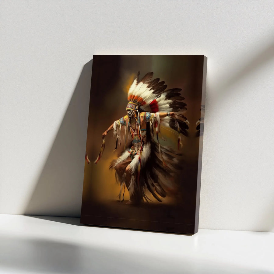 Native American Warrior Canvas Art | Traditional Feather Headdress Wall Decor | Premium Gallery Wrap Print | Cultural Heritage Gift for Home
