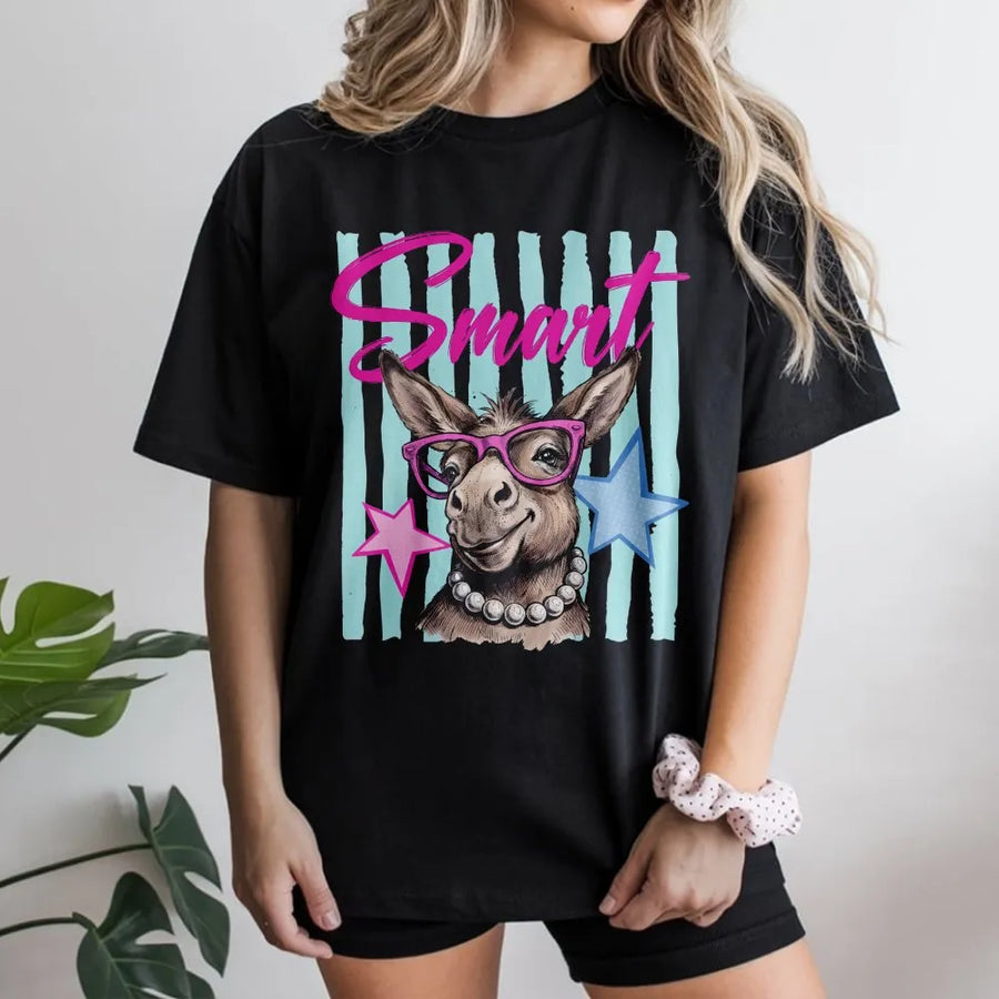 Smart Donkey T-Shirt | Retro 80s Nerdy Animal Graphic Pullover | Premium Cotton Blend | Funny Gift for Farm Animal Lover