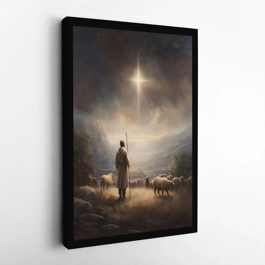 Nativity Scene Canvas Print | Shepherd Under Star of Bethlehem Wall Art | Premium Fade-Resistant Decor | Christian Christmas Gift for Home