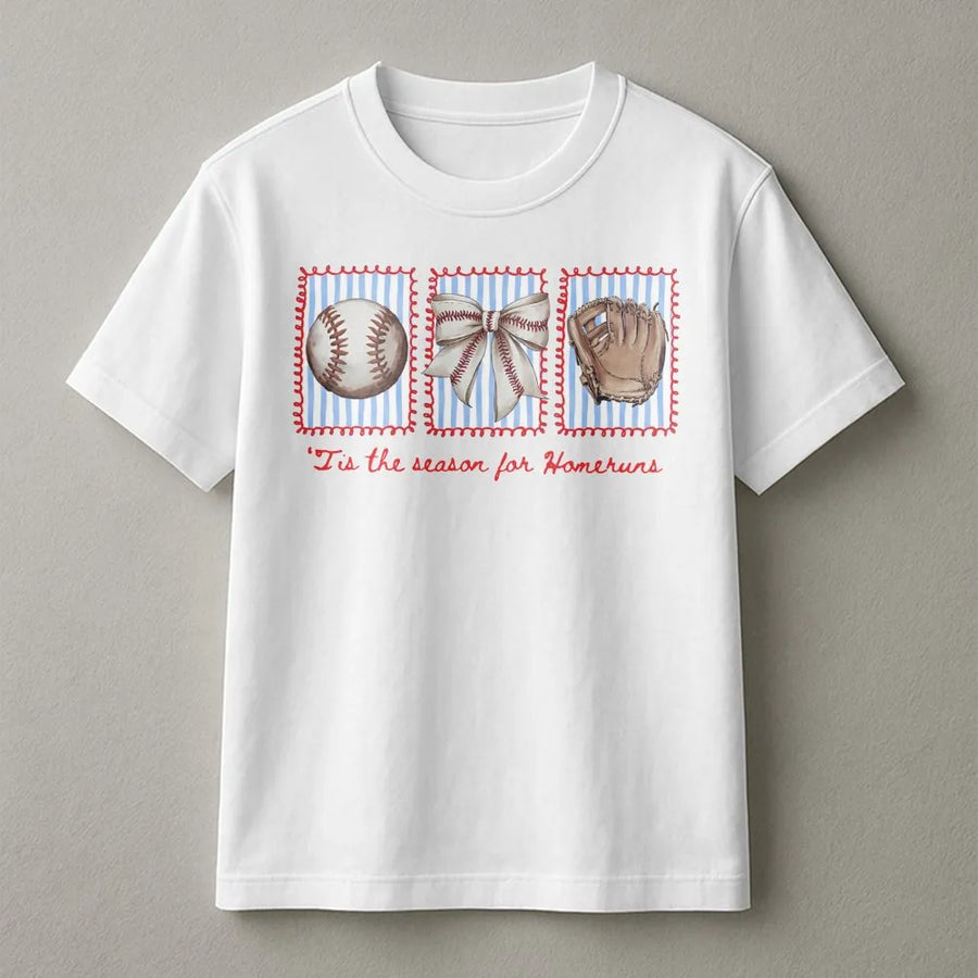 Baseball Mama T-Shirt | Tis The Season For Homeruns Graphic | 100% Cotton Premium Tee | Cute Baseball Mom Gift For Game Day