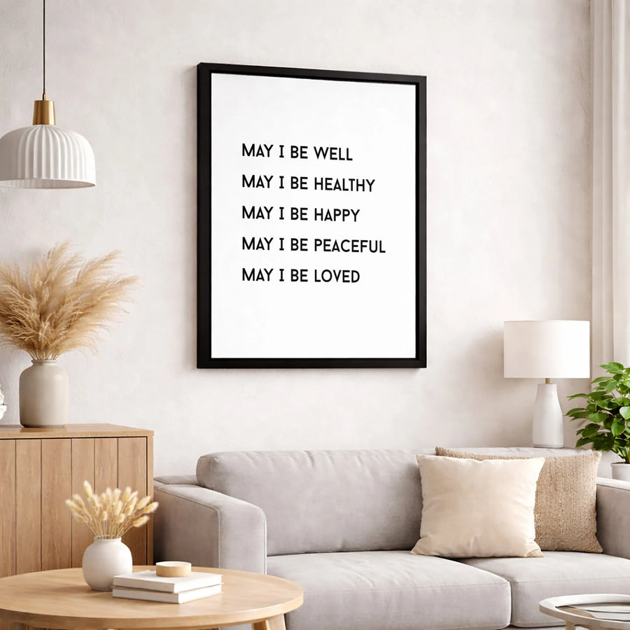 Mindfulness Wall Art | May I Be Well Loving Kindness Meditation Quote | Gallery-Wrapped Canvas Print | Zen Home Decor Gift for Yoga Lovers