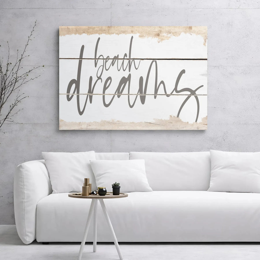 Beach Dreams Canvas Wall Art | Rustic Coastal Farmhouse Typography | 1.25 Inch Premium Gallery Wrap | Gift for Beach House Decor Enthusiasts