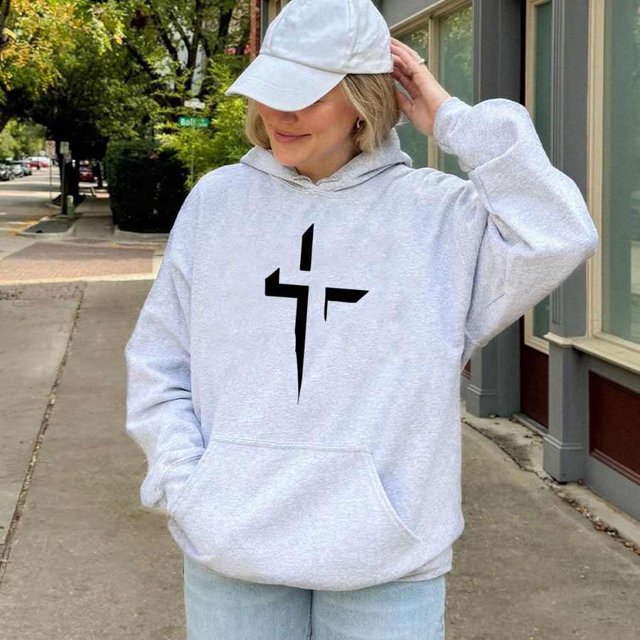 Abstract Cross Hoodie | Minimalist Christian Faith Graphic | Premium Cotton-Poly Blend | Religious Gift for Men and Women