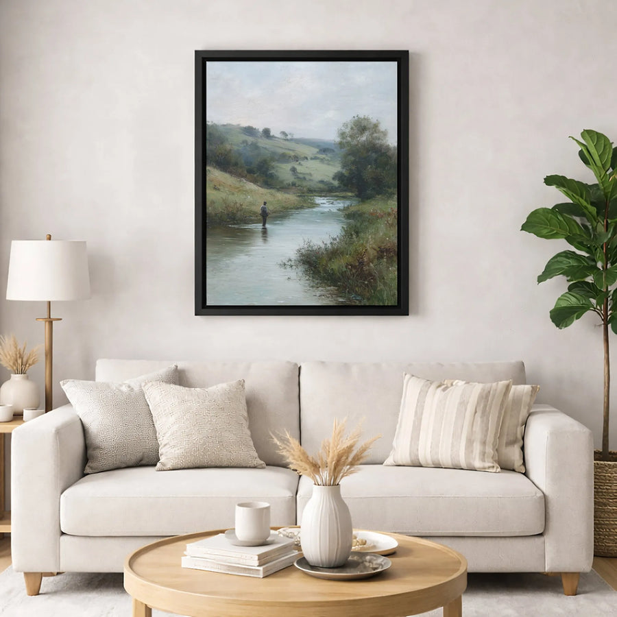 Fly Fishing Wall Art | Vintage Landscape River Painting | Gallery-Quality Premium Canvas | Gift for Fisherman or Nature Lover