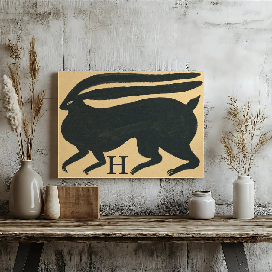 Black Hare Wall Art | Minimalist Silhouette Rabbit Canvas Print | Modern Farmhouse Decor | Gallery Quality Premium Gift