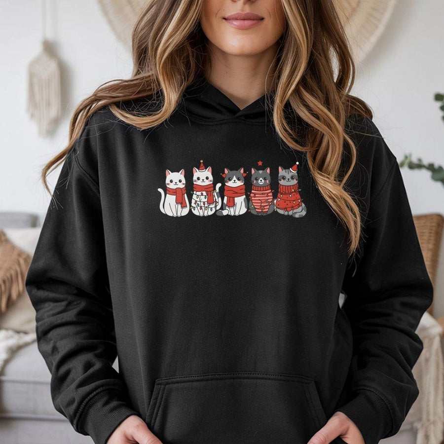 Cute Cat Christmas Hoodie | Festive Kittens Holiday Graphic Sweatshirt | Premium Cotton-Blend Apparel | Gift for Cat Lovers & Pet Owners