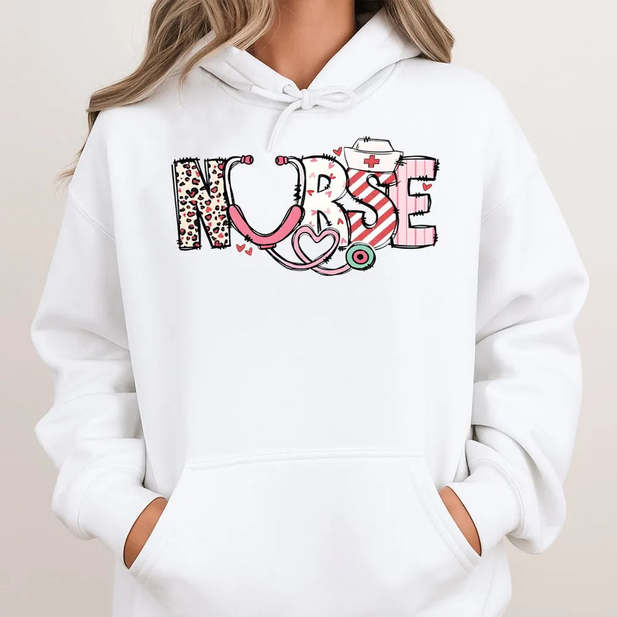 Nurse Valentine Hoodie | Leopard Print Stethoscope Design | Premium Cotton Blend | Cute Gift for Nurses and Nursing Students