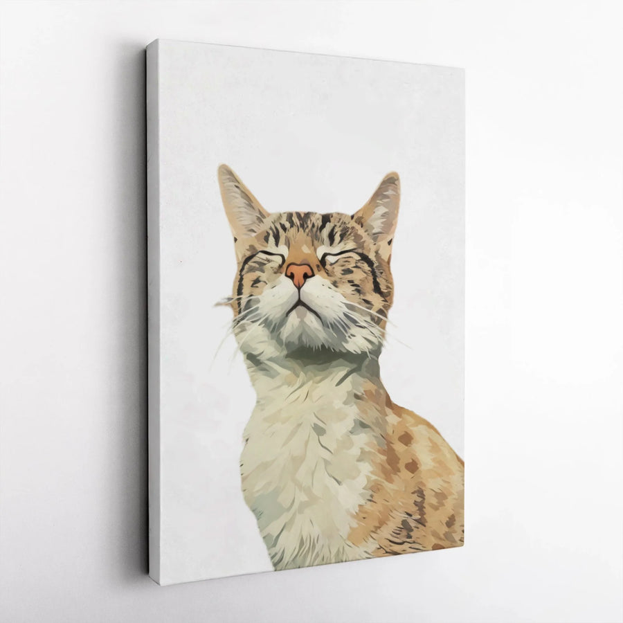 Content Tabby Cat Portrait Canvas | Minimalist Pet Art Print | Gallery-Quality 1.25" Thick Frame | Peaceful Animal Wall Decor Gift