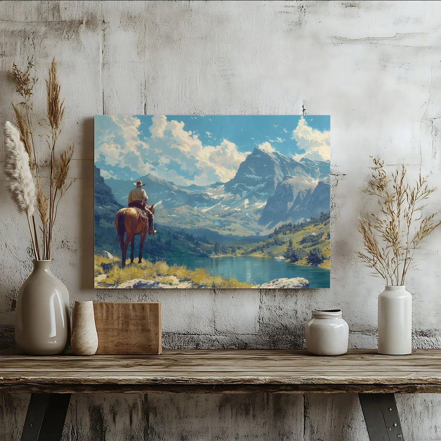 Western Cowboy Mountain Canvas Print | Lone Rider Scenic Landscape Wall Art | Gallery-Quality 1.25" Profile | Rustic Home & Office Decor Gift