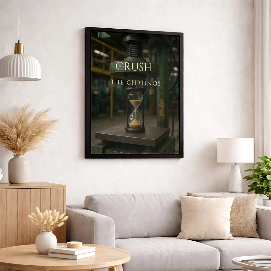 Crush The Chronos Canvas Wall Art | Industrial Hourglass Photography Print | 1.25 Inch Gallery Wrap | Modern Office Decor Statement Piece