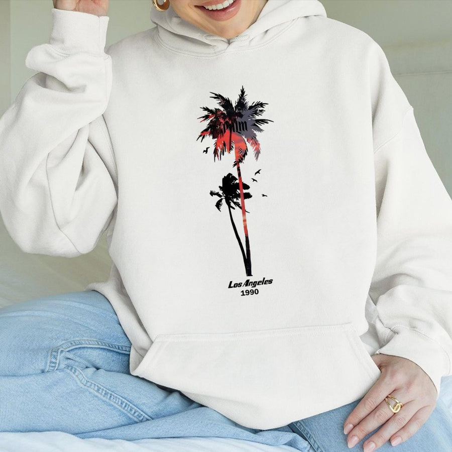 Los Angeles Palm Tree Hoodie | Retro 1990 Graphic Sweatshirt | Cotton-Polyester Blend | Unisex Streetwear Gift for California Lovers