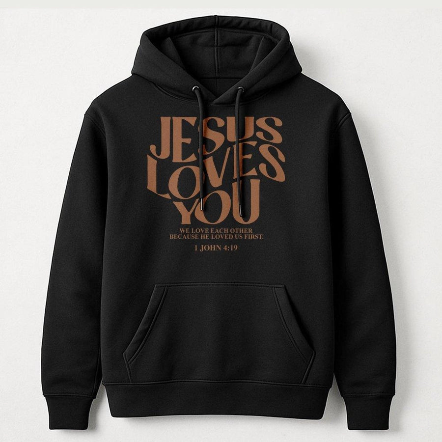 Jesus Loves You Hoodie | Retro Wave Bible Verse Graphic | Premium Cotton Blend | Christian Faith Gift for Him and Her