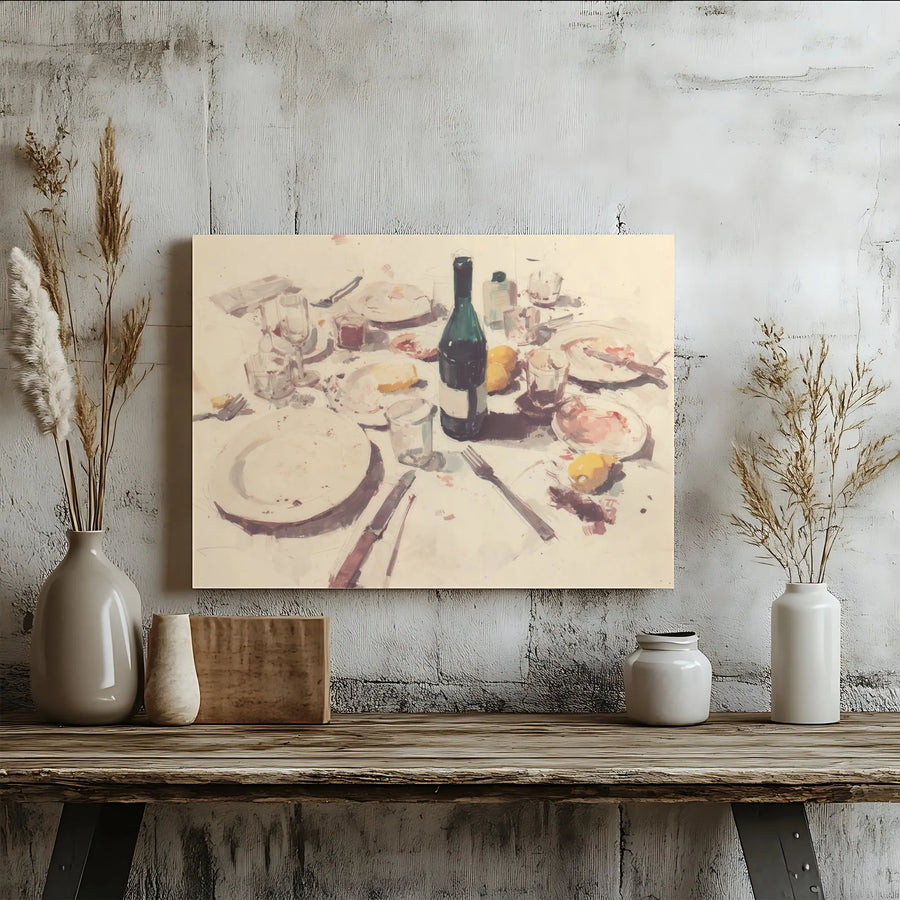 Impressionist Wine Dinner Table Wall Art | Still Life Kitchen Painting | Gallery-Wrapped Premium Canvas | Dining Room Decor Gift