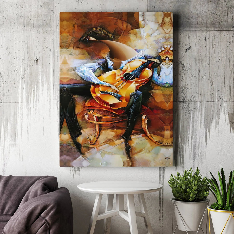 Abstract Musician Canvas Wall Art | Cubist Guitarist Painting Print | Premium 1.25" Gallery Wrap | Gift for Music Lovers and Modern Home Decor