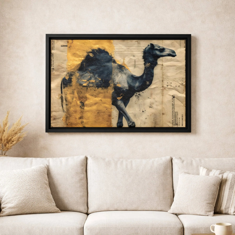Abstract Camel Wall Art | Black and Gold Desert Animal Print | Gallery Quality 1.25-Inch Canvas | Modern Home Office Decor Gift