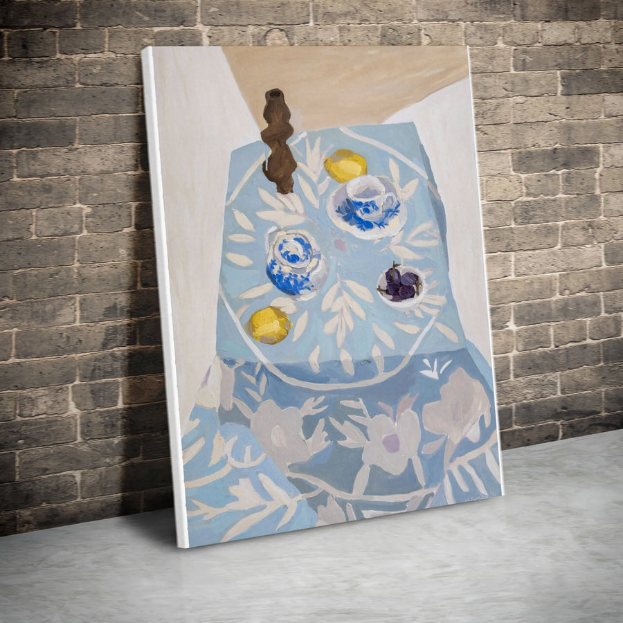 Still Life Canvas Wall Art | Impressionist Kitchen Painting with Lemons | Premium Gallery Wrap Print | Collector's Dining Room Decor