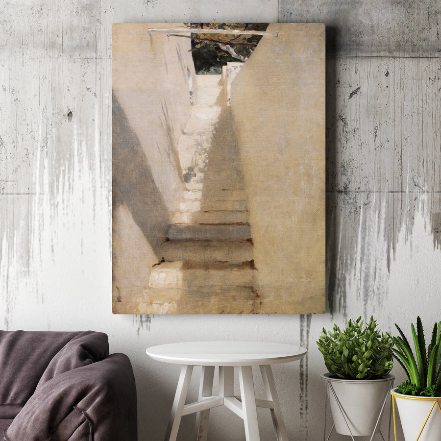 Staircase In Capri Canvas Print | John Singer Sargent Fine Art Reproduction | 1.25-Inch Gallery Wrap | Classic Mediterranean Wall Decor Gift