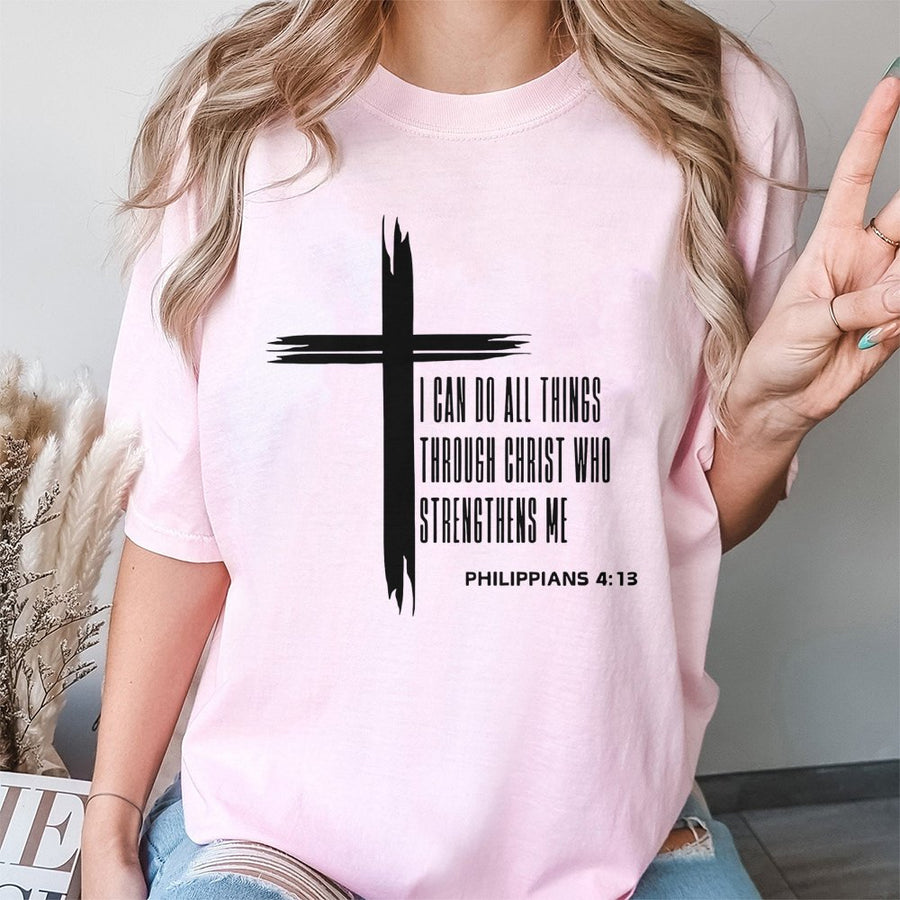 Philippians 4:13 T-Shirt | I Can Do All Things Through Christ Cross Design | Premium 100% Cotton Religious Apparel | Christian Gift For Men And Women