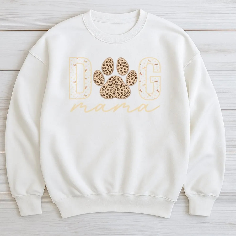 Dog Mama Sweatshirt | Trendy Leopard Print Text Design | Premium Cotton Polyester Blend | Cute Animal Lover Gift For Her
