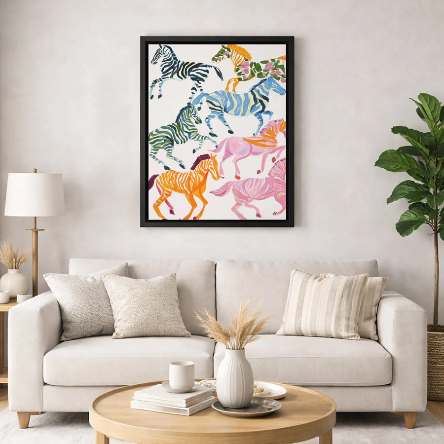 Colorful Zebra Wall Art | Whimsical Animal Oil Painting Print | Premium Gallery Canvas | Vibrant Nursery Decor & Unique Gift