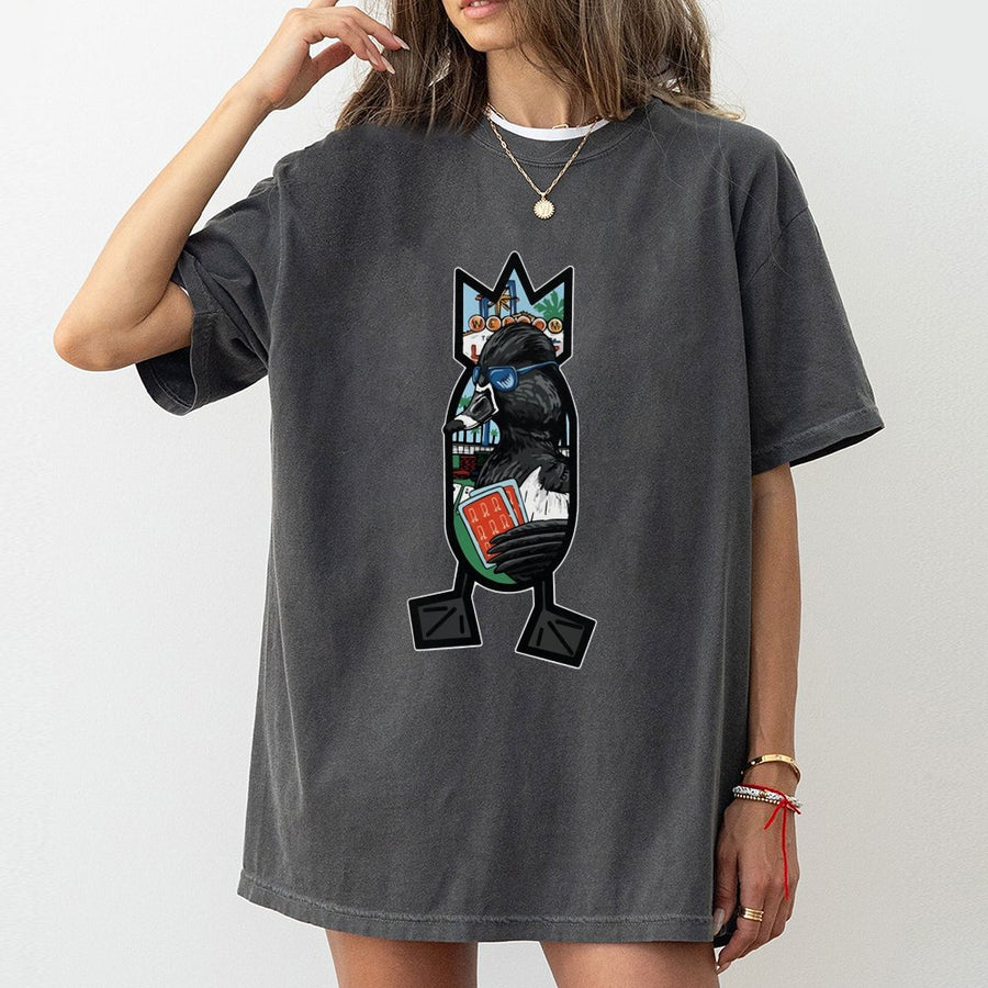 Bomber Duck Graphic T-Shirt | Vegas Neon Sign & Playing Cards Design | Premium 100% Cotton | Funny Gambling Lover Gift