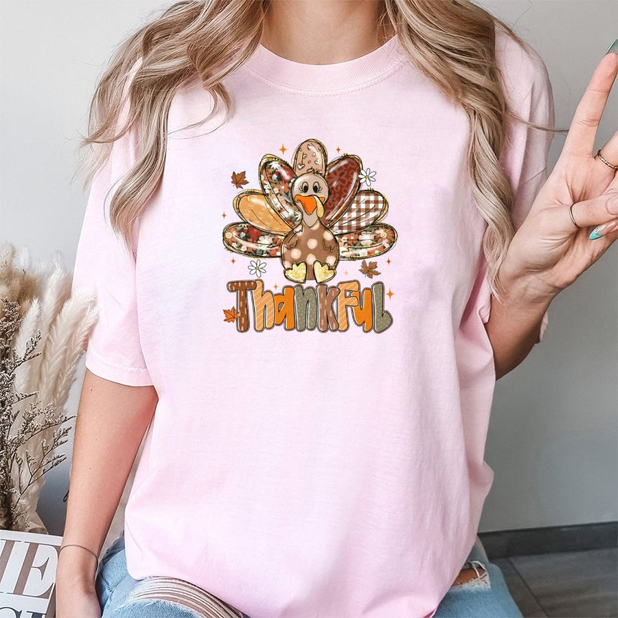 Thankful Turkey T-Shirt | Boho Fall Thanksgiving Graphic Tee | 100% Cotton Premium Quality | Festive Autumn Gift For Her