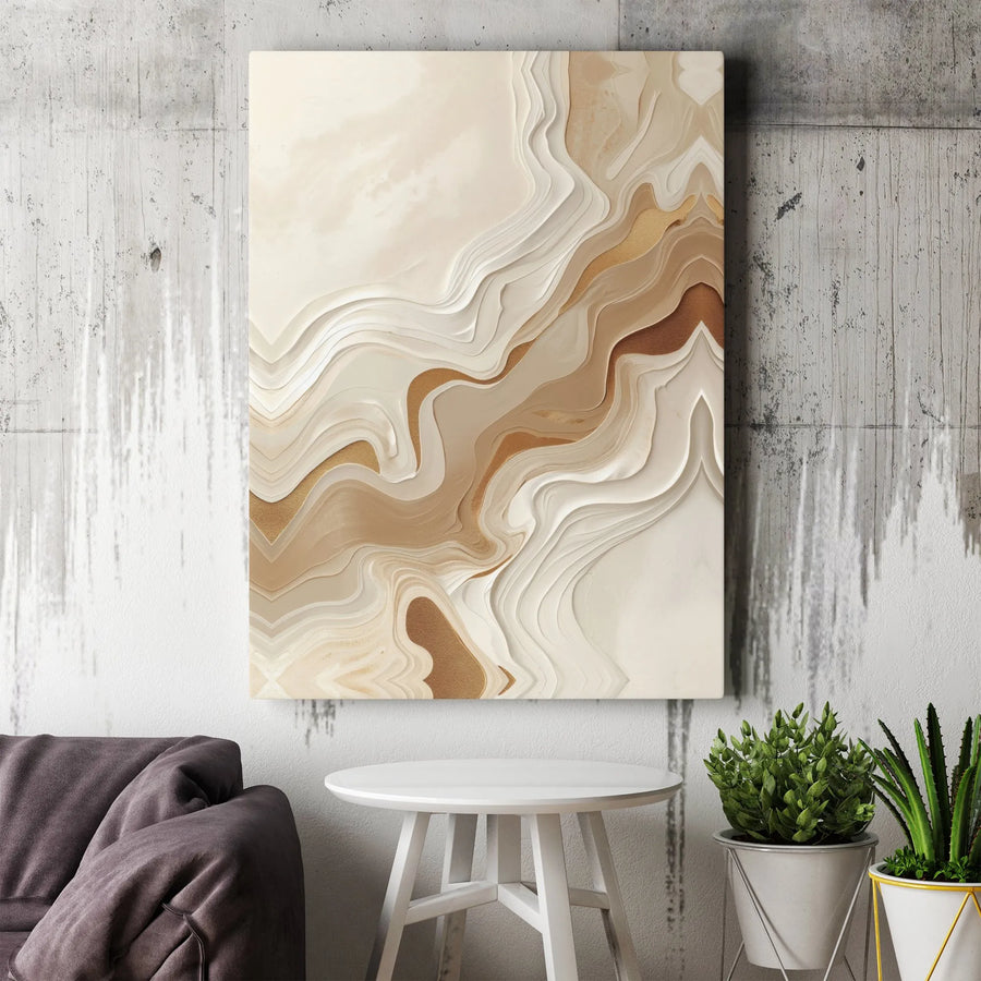 Abstract Canvas Wall Art | 3D Effect Layered Earth Tones | Premium Gallery Wrapped Canvas | Modern Minimalist Home Decor Gift