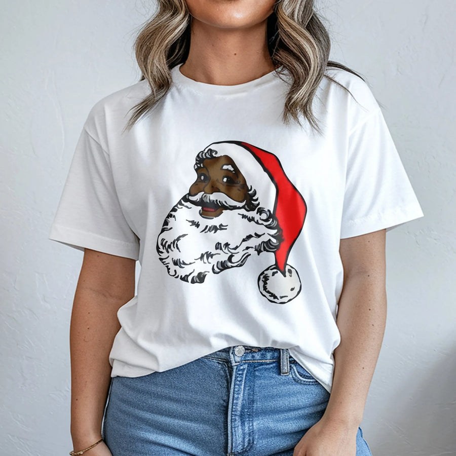 Black Santa Claus T-Shirt | African American Christmas Graphic Design | Premium Soft Cotton Tee | Holiday Gift for Men and Women