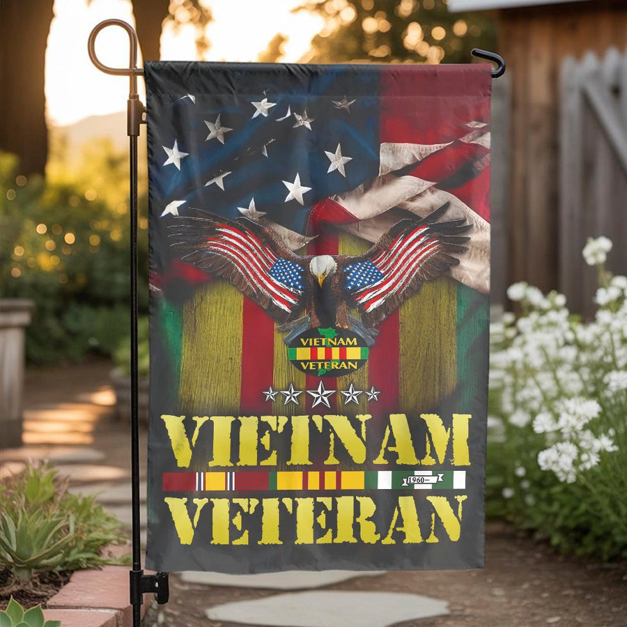 Vietnam Veteran Garden Flag | Patriotic Eagle American Flag Design | Weather-Resistant Polyester | Military Retirement Gift for Veterans