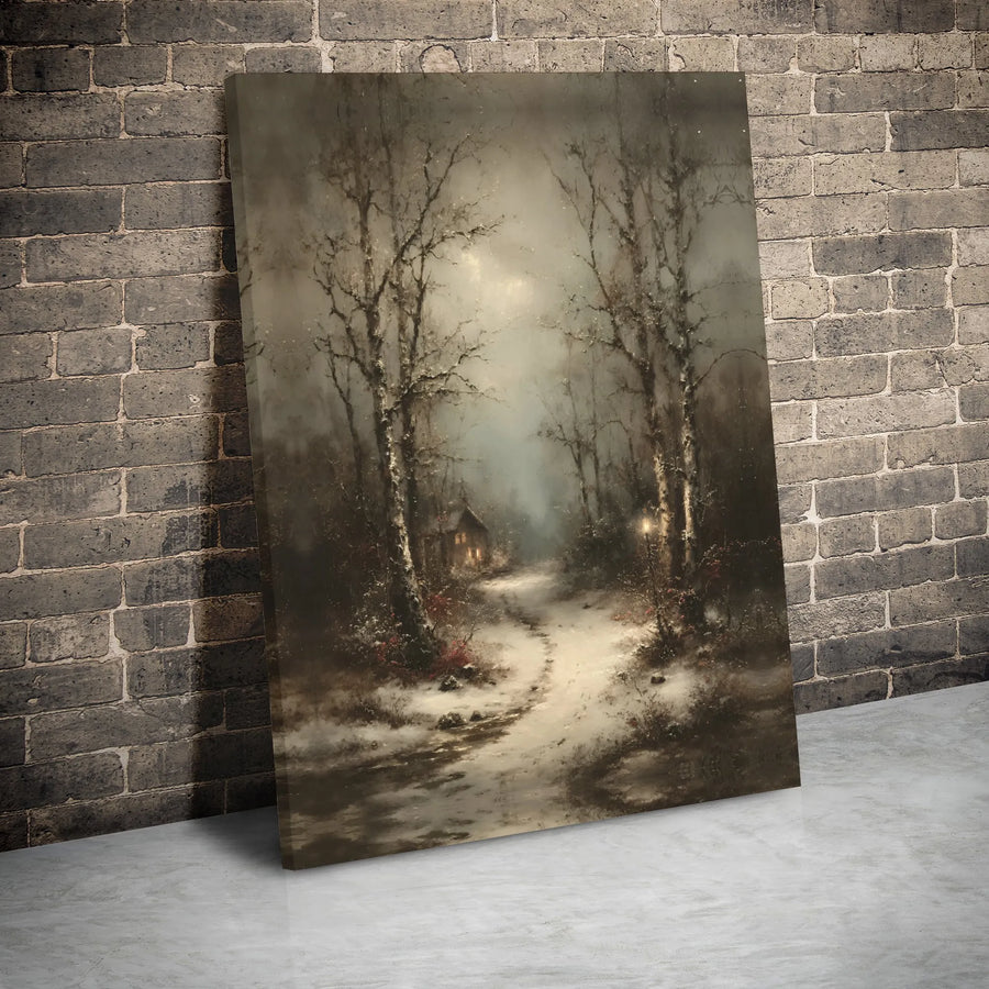 Winter Forest Landscape Canvas Print | Snowy Cabin Path Wall Art | Premium Gallery Wrap Decor | Cozy Holiday Home Gift