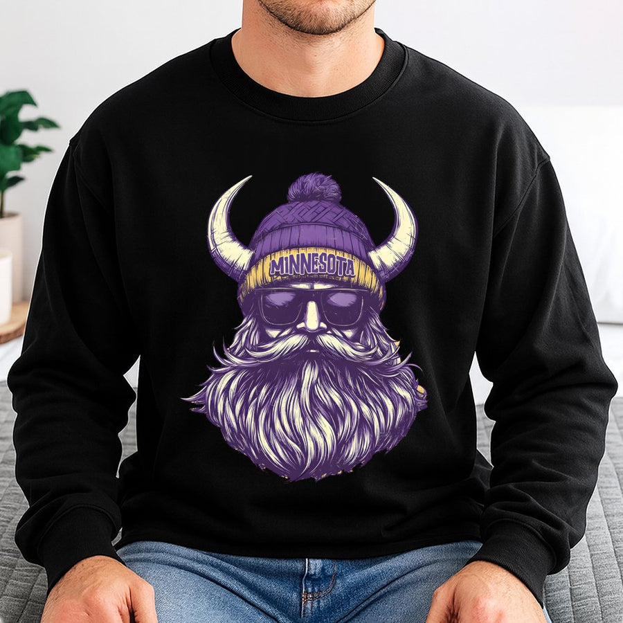 Minnesota Viking With Beard, Horns, And Sunglasses Sweatshirt