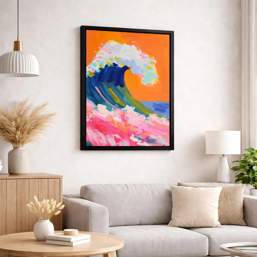 Abstract Ocean Wave Canvas Wall Art | Vibrant Coastal Painting Print | Gallery-Quality 1.25" Thick Frame | Modern Home Decor Gift