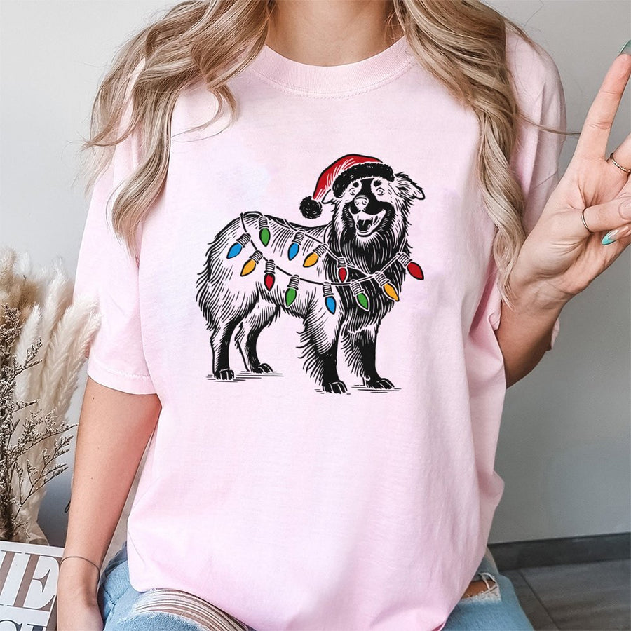 Australian Shepherd Christmas T-Shirt | Santa Hat Dog Graphic | Premium Cotton Unisex Tee | Cute Holiday Gift for Dog Lovers