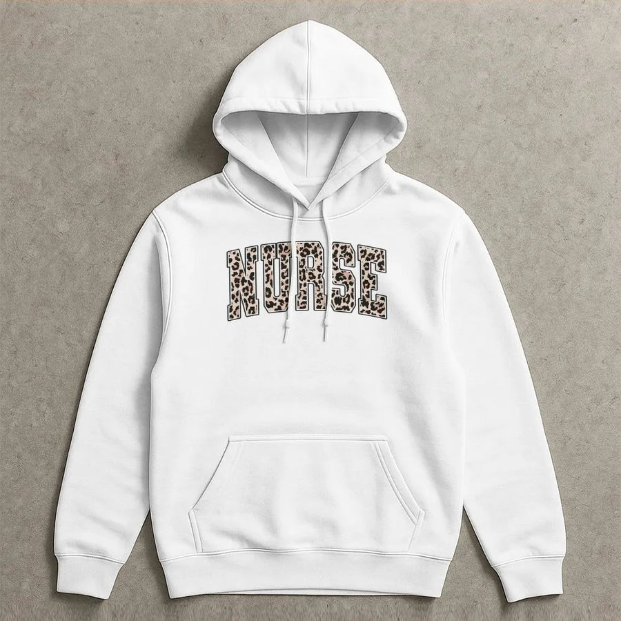Nurse Hoodie | Leopard Print Graphic Design | Premium Cotton-Blend Fleece | Gift For Nurses, RN, Nursing Student