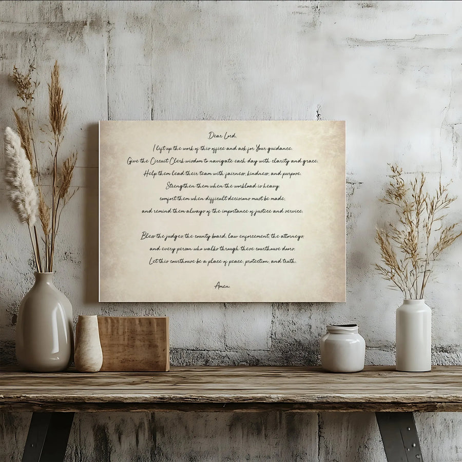 Circuit Clerk Prayer Canvas Wall Art | Inspirational Office Blessing Decor | 1.25 Inch Gallery Wrap Print | Professional Legal Gift Idea