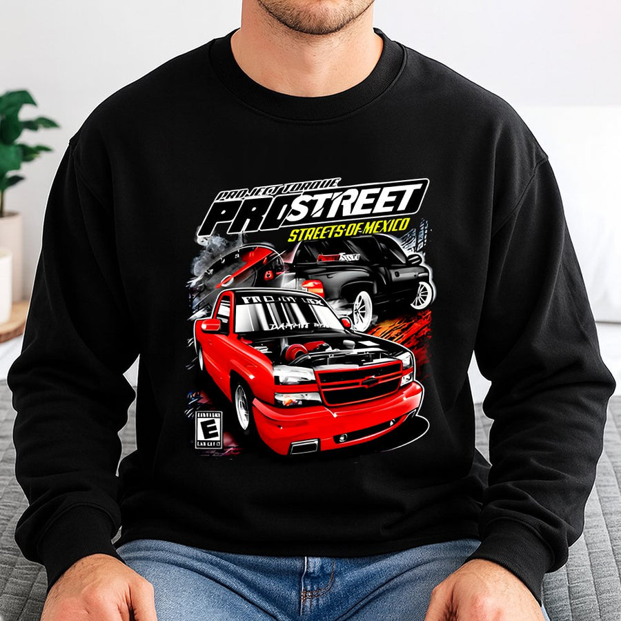 Pro Street Racing Sweatshirt | Mexican Street Scene Car Graphic | Soft Cotton Blend Apparel | Gift for Gearheads and Auto Enthusiasts