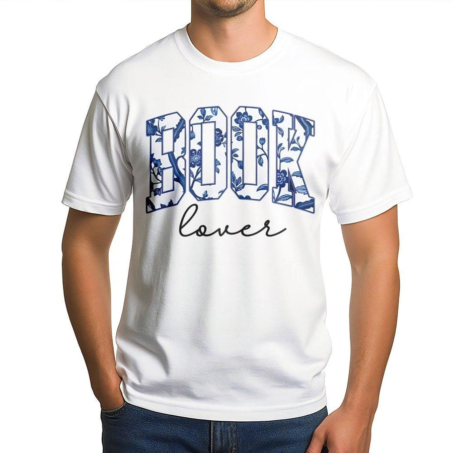Book Lover T-Shirt | Blue Floral Typography Graphic | 100% Cotton Premium Tee | Unique Reading Gift for Teachers Librarians and Bookworms