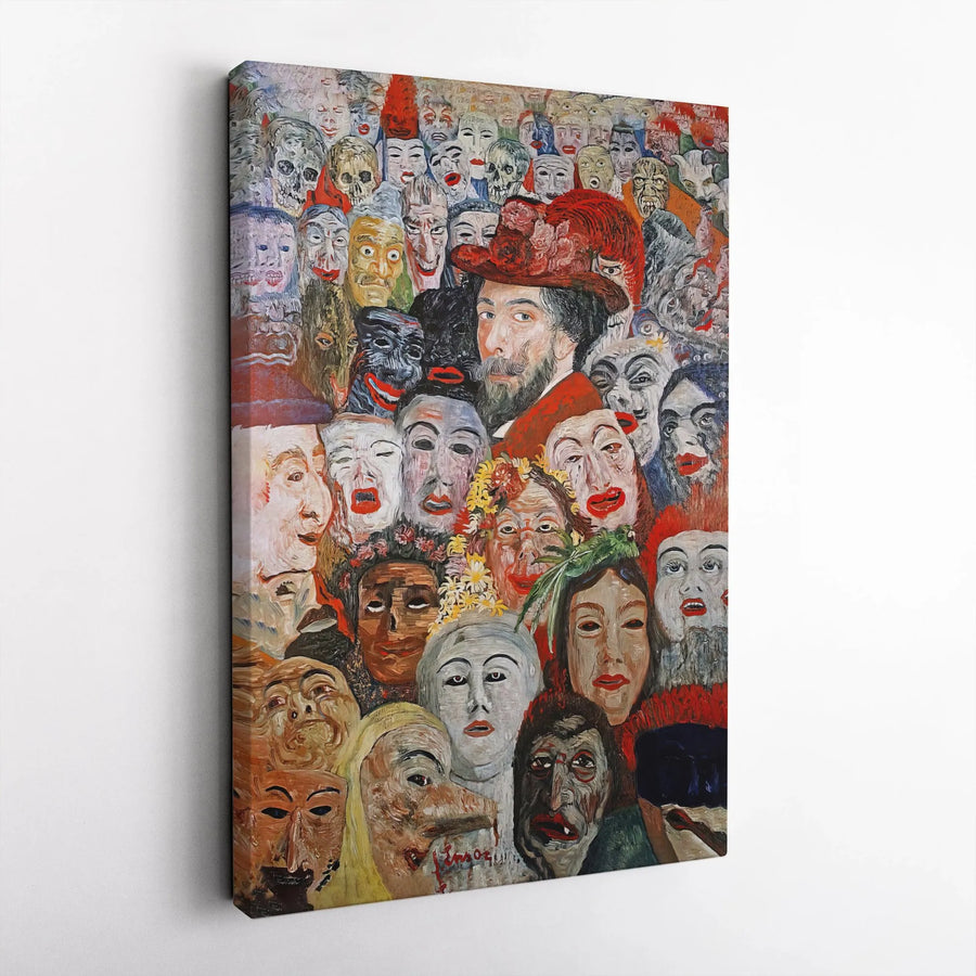 James Ensor Canvas Print | The Artist Surrounded by Masks Wall Art | Premium Gallery Wrapped Canvas | Dark Academia Decor Collector's Gift