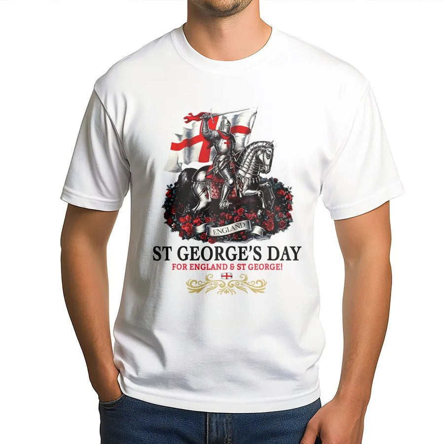 St George's Day T-Shirt | England Flag Knight on Horseback Graphic | Premium Cotton-Blend Sweatshirt | Unisex Patriotic English Heritage Gift