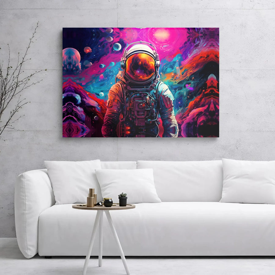 Psychedelic Astronaut Canvas Wall Art | Colorful Galaxy Nebula Portrait | Premium 1.25 Inch Gallery Wrap | Modern Space Decor Gift for Gamers
