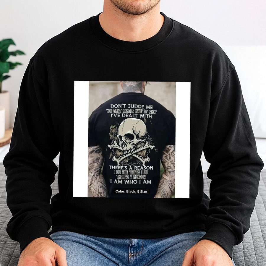Skull Graphic Sweatshirt | Don't Judge Me Quote Print | Soft Cotton-Blend Crewneck | Edgy Streetwear Gift for Him & Her