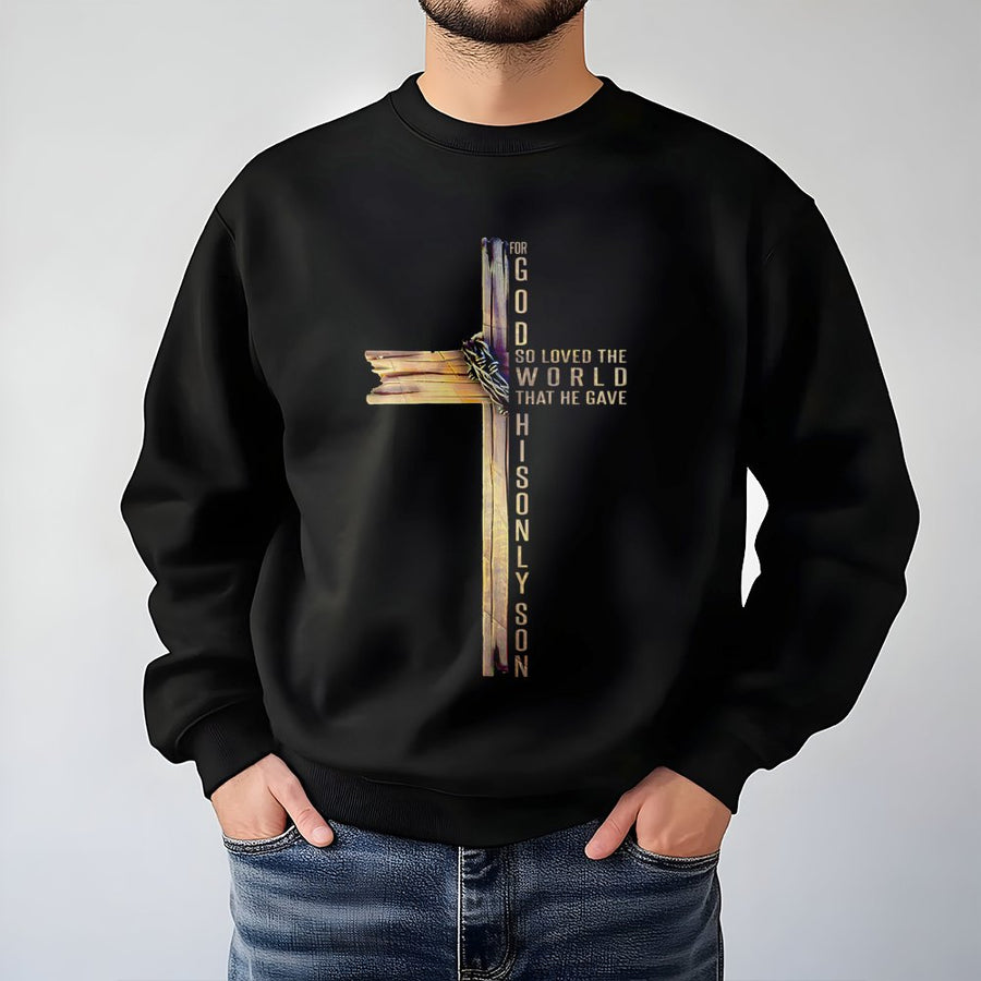 For God So Loved The World Cross Sweatshirt | John 3:16 Bible Verse Graphic | Premium Cotton Blend | Christian Gift for Men and Women