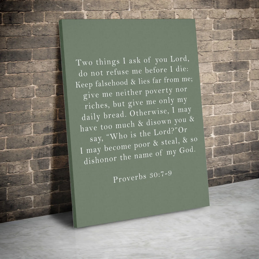 Proverbs 30:7-9 Bible Verse Wall Art | Sage Green Scripture Poster | Premium Gallery Canvas | Christian Home Decor & Meaningful Faith Gift
