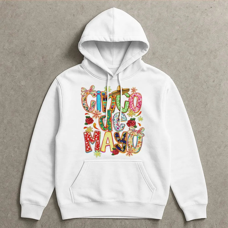 Cinco De Mayo Hoodie | Colorful Coquette Bow Fiesta Graphic | Soft Cotton Blend | Women's Mexican Holiday Party Gift