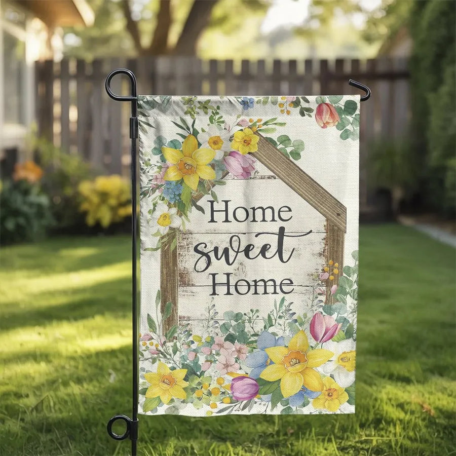 Home Sweet Home Garden Flag | Watercolor Spring Floral Design | Double Sided Polyester | Welcoming Housewarming Gift for New Homeowner