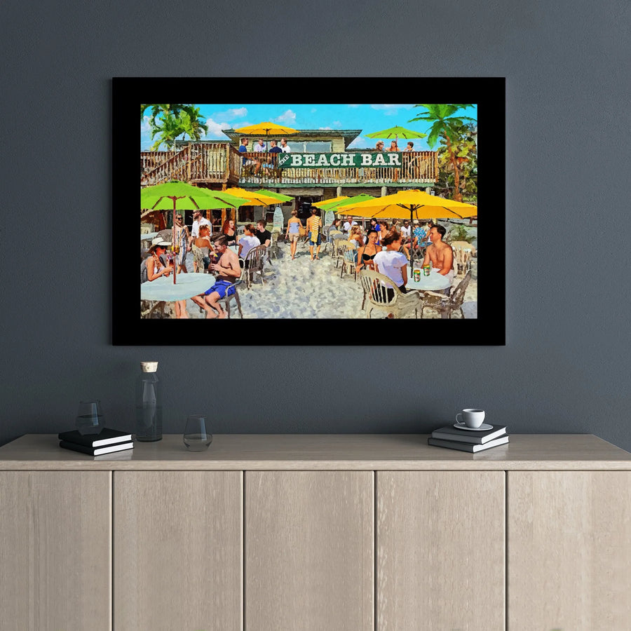 Beach Bar Canvas Wall Art | Vibrant Summer Coastal Scene Painting | 1.25” Premium Gallery Wrap | Tropical Vacation Home Decor Gift