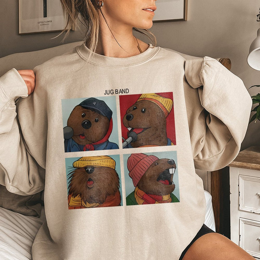 Jug Band Sweatshirt | Retro Cartoon Animal Quartet Design | Premium Cotton Polyester Blend | Funny Music Lover Gift For Musicians