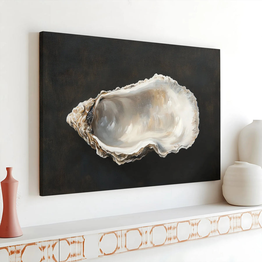 Oyster Shell Canvas Wall Art | Modern Coastal Decor | Premium Thick Gallery Wrap | Beach House Kitchen Art Gift